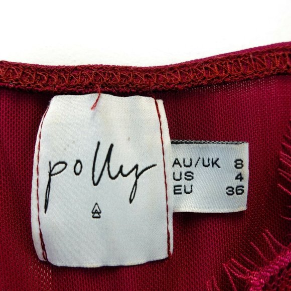 POLLY Women's Red Wine One Piece Bodysuit 4 SMALL Floral Strap Bustier Sheer - Picture 3 of 12